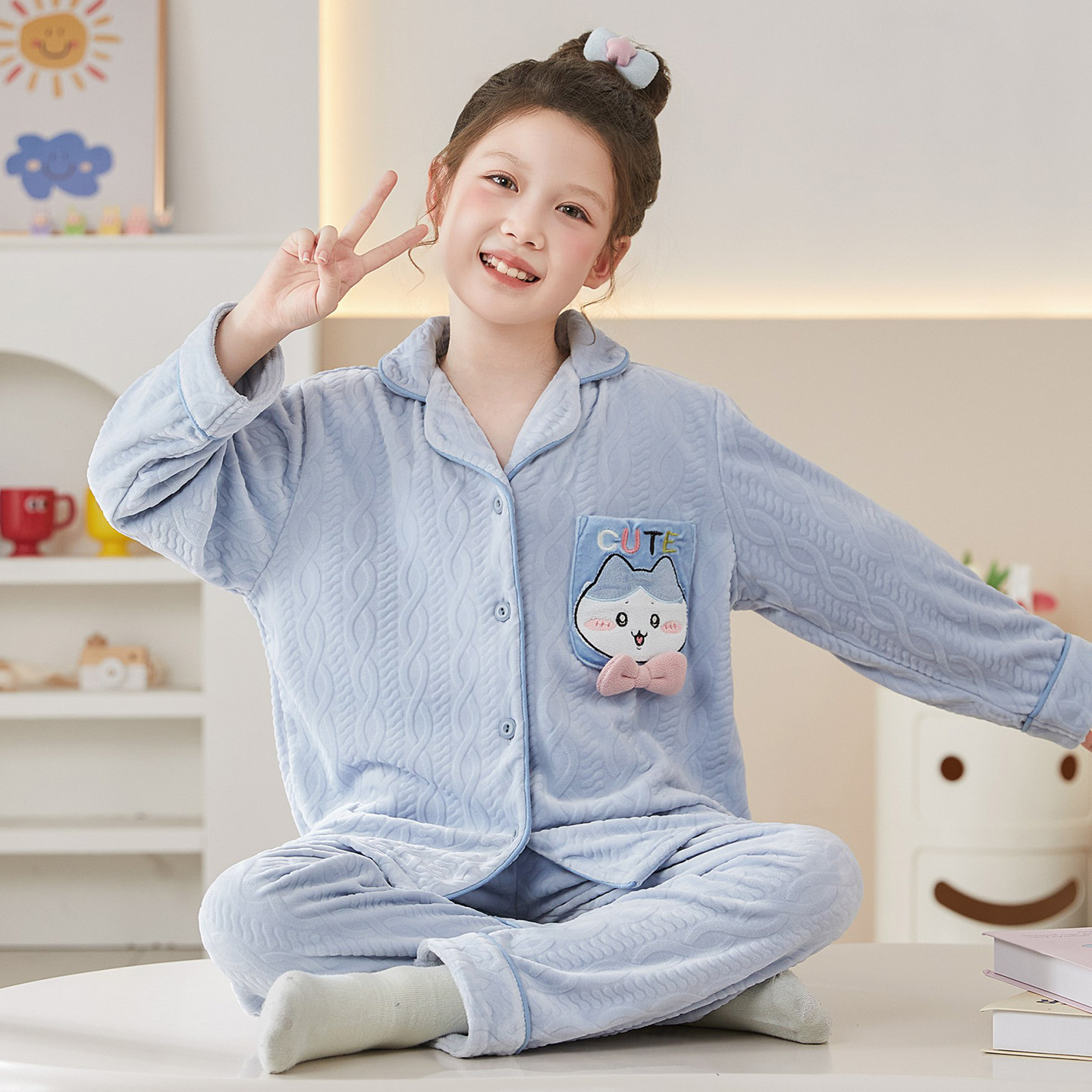 初中生小女孩加厚家居服套装