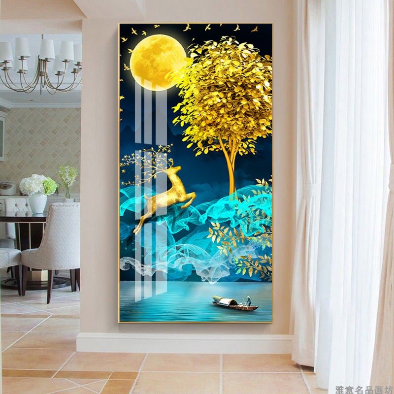 装饰画玄关竖版简约现代北欧风过道挂画走廊墙壁画大气晶瓷镶钻画