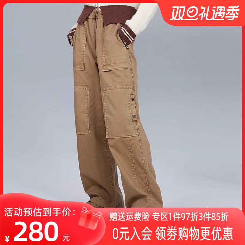妖精的口袋美拉德工装休闲裤女2023冬季新款美式复古宽松阔腿裤子