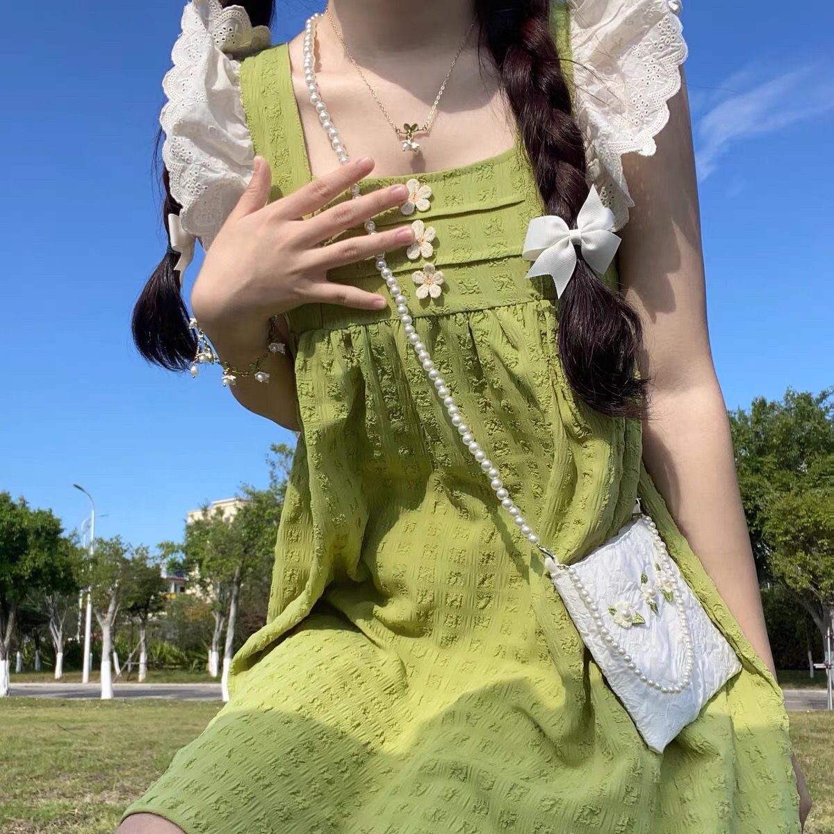RichGirl夏季学院日系软妹可爱飞飞袖小雏菊连衣裙显瘦百搭仙女裙