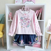 RichGirl少女mp粉色长袖 套装 服饰萌妹可爱牛仔刺绣甜美童趣女儿服