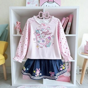 RichGirl少女mp粉色长袖 服饰萌妹可爱牛仔刺绣甜美童趣女儿服 套装