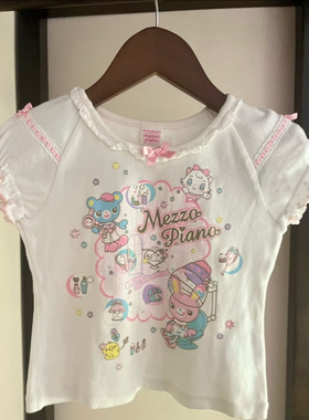 RichGirl日系甜美纯白色可爱童趣印花短袖T恤软妹古着卡通上衣