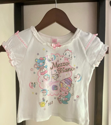 RichGirl日系甜美纯白色可爱童趣印花短袖T恤软妹古着卡通上衣