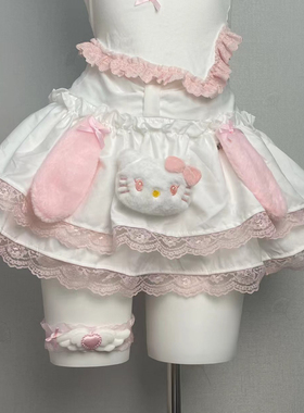 RichGirl原创自制【樱桃粉兔猫咪】单卖短裙 手作纯欲日系半身裙