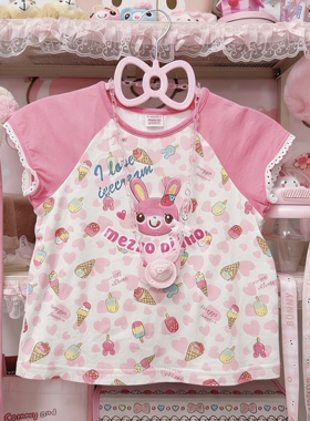 RichGirl甜度超标冰淇淋爱心满印短袖日系萌系兔子图案插肩袖上衣