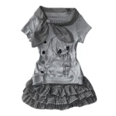 女小个子百褶格子蓬蓬蛋糕短裙 短袖 日系二次元 海军领灰色纽扣修身