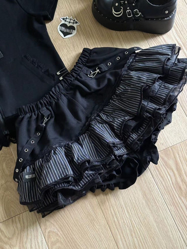 新款个性韩系亚文化穿搭套装女小猫蕾丝甜美上衣暗黑半身裙两件套