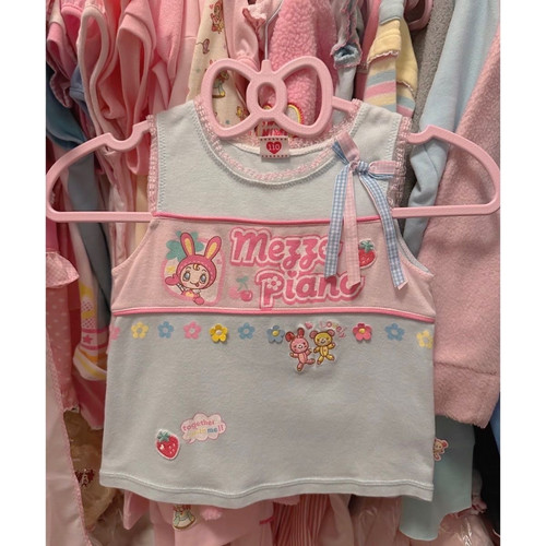 RichGirl少女日系可爱趣味涂鸦设计感蝴蝶结印花吊带背心夏季甜美