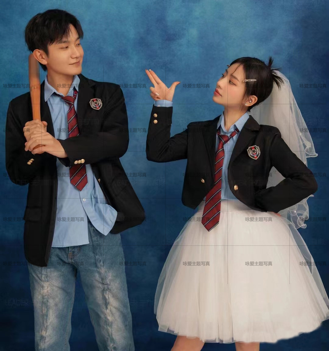 影楼新款主题复古学院风毕业季韩版时尚情侣写真证件照摄影服装