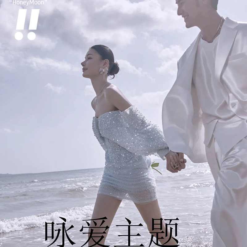 影楼新款主题亮片潮拍海景婚纱摄影情侣服装
