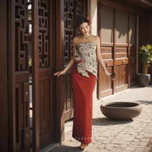 影楼拍摄服装红色晨袍抹胸晚礼服鱼尾轻奢小众新中式复古喜嫁风