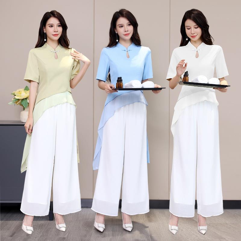 22999新款足浴技师工作服女足疗店养生馆SAP按摩套装短袖气质工衣