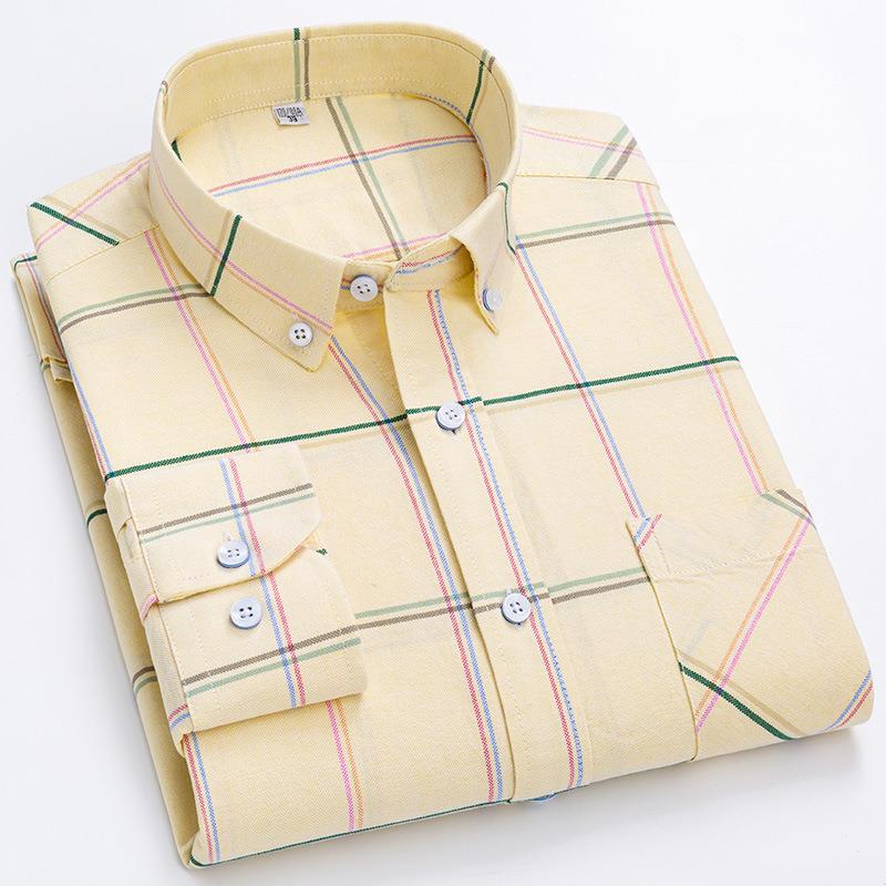 春秋季纯棉格子衬衫男士长袖寸休闲牛津纺全棉男式衬衫中青年衬衣