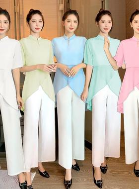 22810美容院工作服女养生馆足浴足疗店技师美容师中袖气质套装