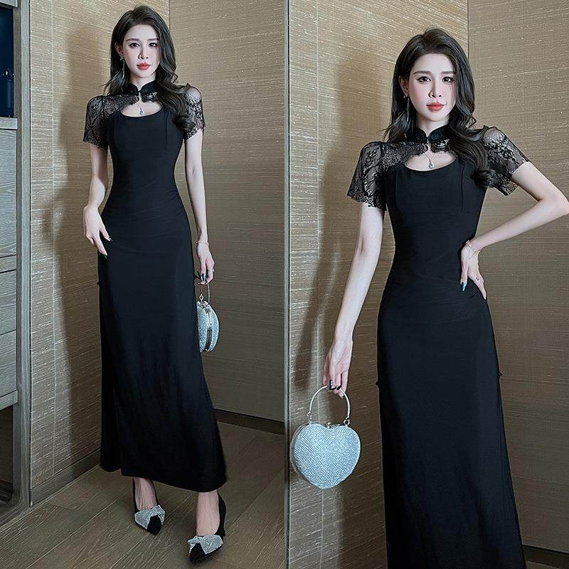 2025高端女装轻奢高级感御姐风新中式黑色显瘦连衣裙子夏1515