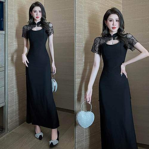 2025高端女装轻奢高级感御姐风新中式黑色显瘦连衣裙子夏1515