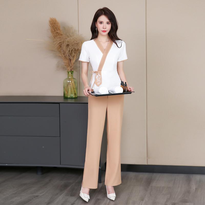 新品会所足疗技师气质工作服女养生馆足浴店美容美体短袖显瘦工装