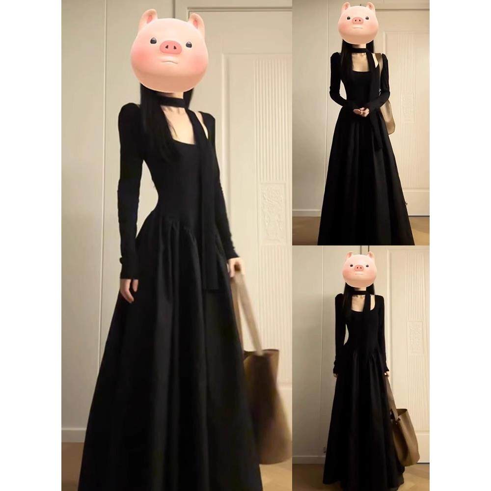 赫本风法式黑色连衣裙子女秋冬季2025新款配大衣内搭打底气质长裙,女装/女士精品,连衣裙,淘宝优惠券,粉丝福利购,淘宝优惠卷