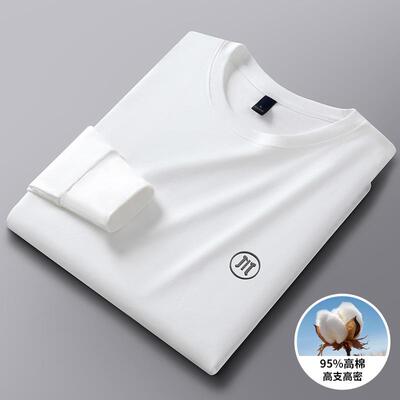 2025秋季新款男士纯色棉质T恤长袖高支高棉休闲卫衣青年抗菌男t恤