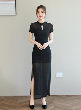 B1019足浴技师工作服裙子长款复古旗袍显瘦养生沐足礼服气质女装