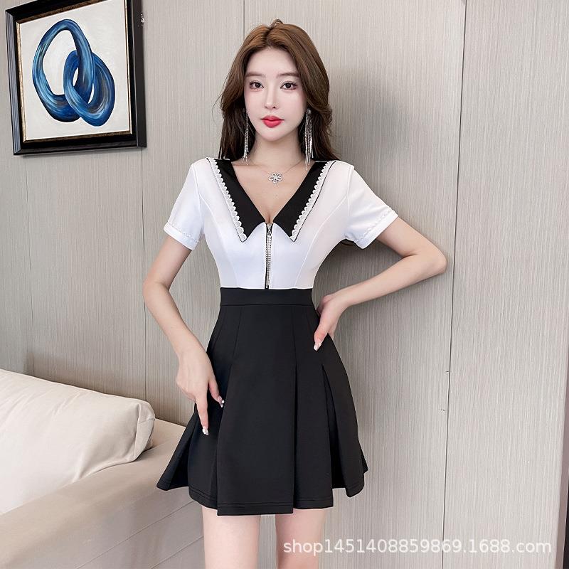 夜场工作服养生SPA桑拿技师服显瘦收腰夜店女装足浴按摩遮肚a字裙