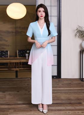 A9020新品夏季足疗店工作服套装女气质美容师养生会所采耳技师服