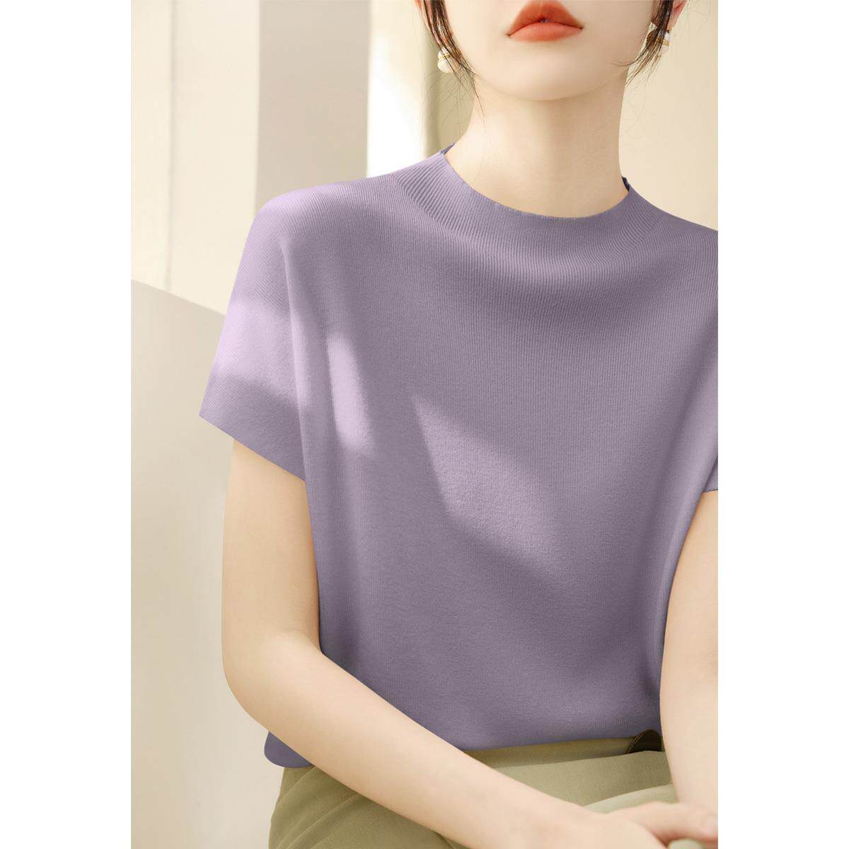 2025年简约套头显瘦上衣女装高级感半高领包肩宽松百搭无袖针织衫