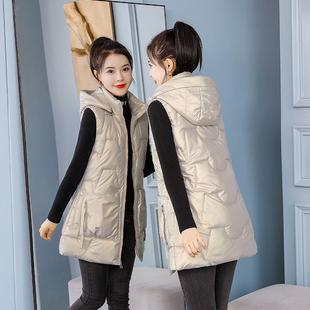 免洗亮面马甲女中长款新款秋冬加厚坎肩羽绒棉马夹背心外穿外套潮