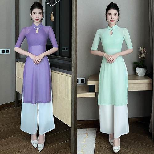 2025秋冬新款改良版中国风旗袍优雅气质女套装美容师工作服1387