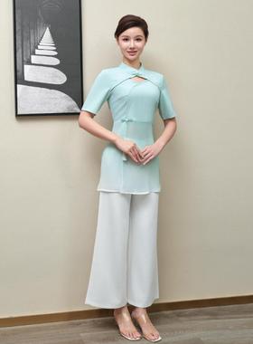 A9083夏季新款美容院养生会所工装按摩足浴技师工作服足疗裤套装