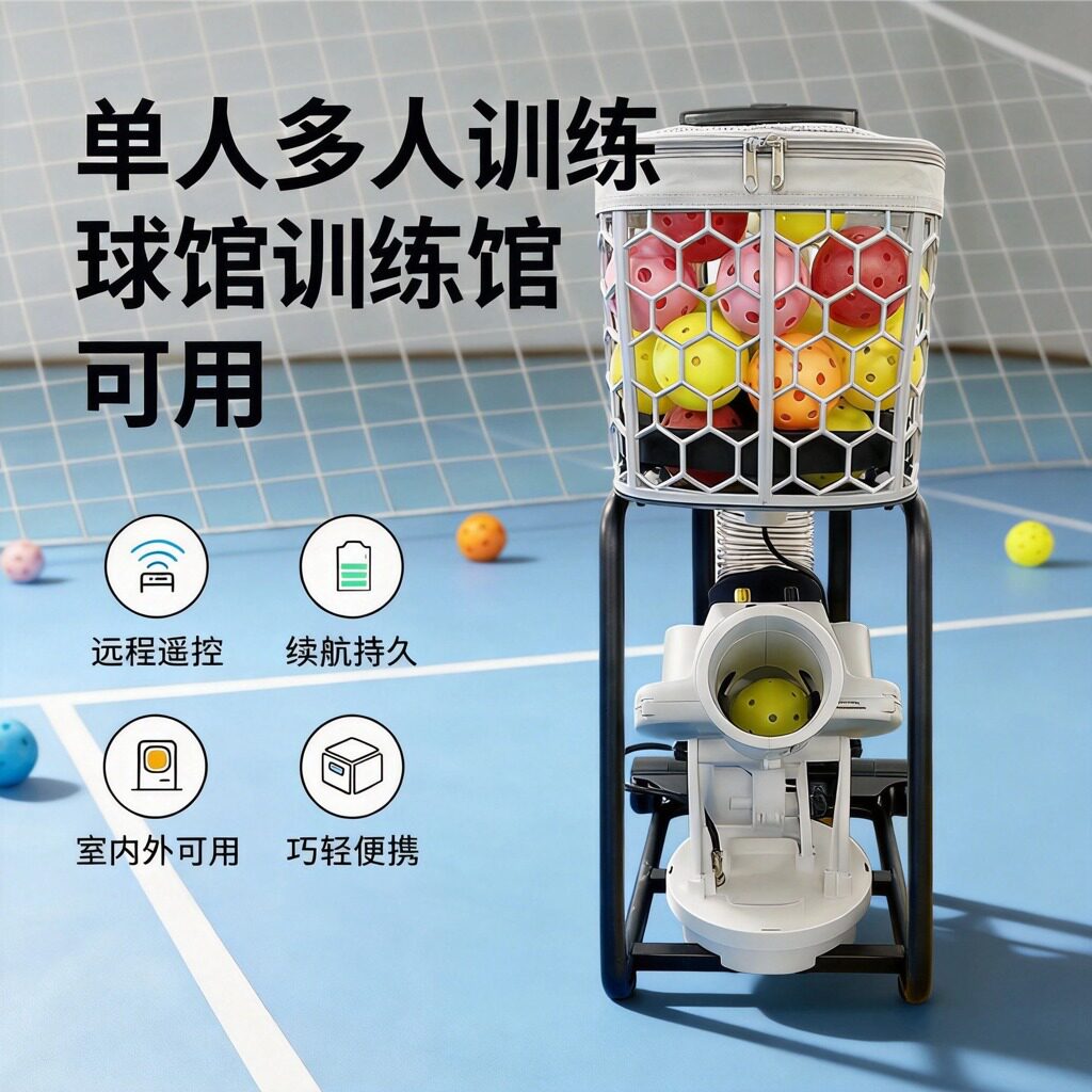 匹克球发球机一体式拉杆滑轮设计-带球框户外便携自动训练发球器