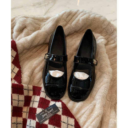 羊皮版~小香风粗跟圆头玛丽珍鞋女英伦风黑色小皮鞋百搭真皮单鞋