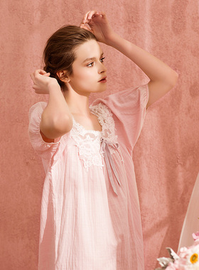 CA BRIDA嘉德丽亚【芳香】法式复古甜美蕾丝棉家居女短袖睡衣M212