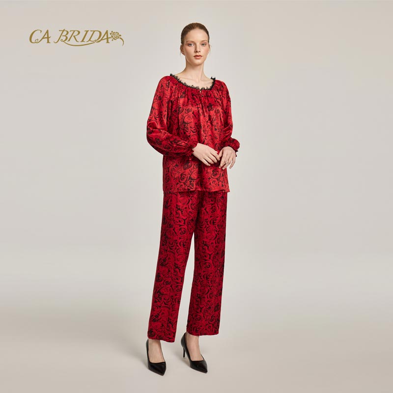 CA BRIDA【法兰西玫瑰】【黑标】新品法式红玫瑰印花睡衣套O804