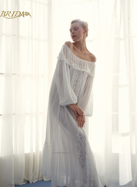 CA BRIDA【罗马假日】秋冬法式复古浪漫皱棉长睡裙CEW4B804C2