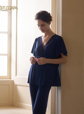 CA BRIDA【夜巴黎】夏新品法式双V蕾丝领莫代尔短袖睡衣套装O202