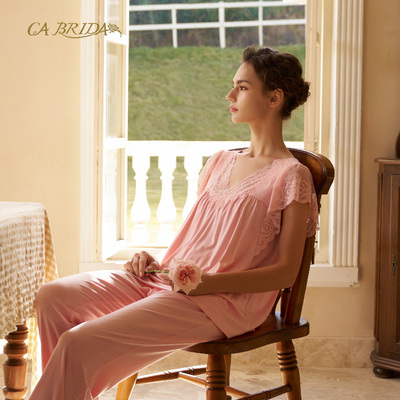 CA BRIDA【玫瑰轻舞】春夏新品法式古典蕾丝袖莫代尔睡衣套装O310