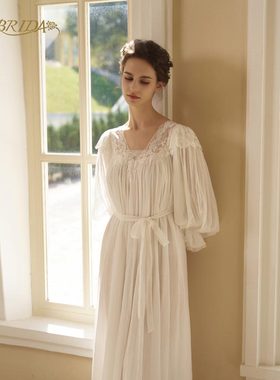 CA BRIDA【巴黎时光】【黑标】新品法式复古蕾丝镶嵌棉长睡裙O107