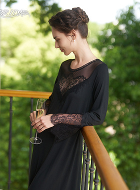 CA BRIDA【西西里风情】【黑标】秋季法式黑色莫代尔长袖睡裙O801