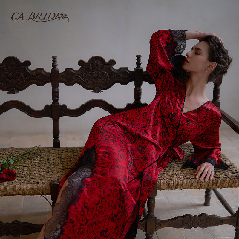 CA BRIDA【法兰西玫瑰】【黑标】法式红玫瑰印花斜襟晨褛睡袍O804,女士内衣/男士内衣/家居服,睡袍/浴袍,淘宝优惠券,粉丝福利购,淘宝优惠卷