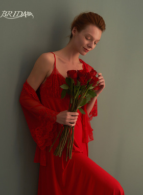 CA BRIDA【Red Love 】新品法式红色莫代尔裸感吊带睡袍系列N101