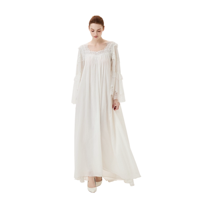 CA BRIDA【茜茜公主】【黑标】新品法式宫廷蕾丝罗马袖长睡裙O702