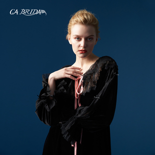 复古丝绒睡袍CKW4G903D1 嘉德丽亚专属法式 BRIDA