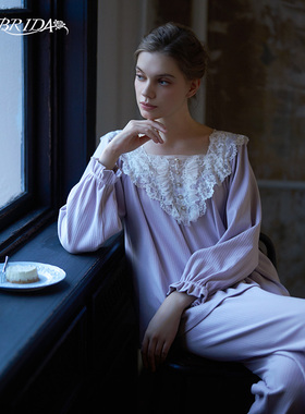 CABRIDA【巴黎风情】秋新品法式经典针织棉长袖家居服套装P812AB1