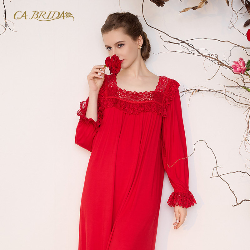 CABRIDA新年红莫代尔裸感睡裙