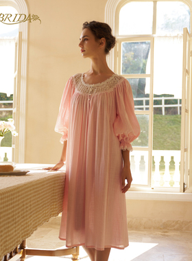 CA BRIDA【夏日午后】新品法式蕾丝圆领经典长袖棉睡裙O103