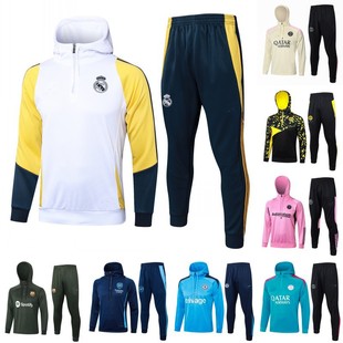 巴黎尤文多特皇马巴萨半拉链连帽出场卫衣男子长袖足球训练服套装