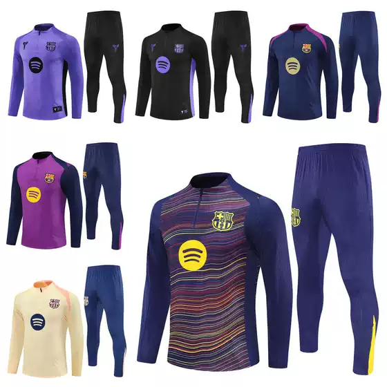 2526 Barcelona Jersey Messi Warm-Up Pre-Match Uniform Men's and Children's Long-Sleeved Football Training Suit Set