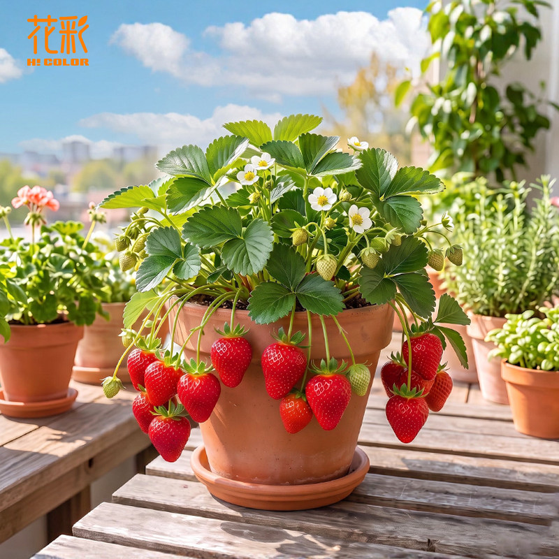花彩奶油草莓苗四季结果盆栽黑珍珠大果红颜阳台四季好养隋珠好吃